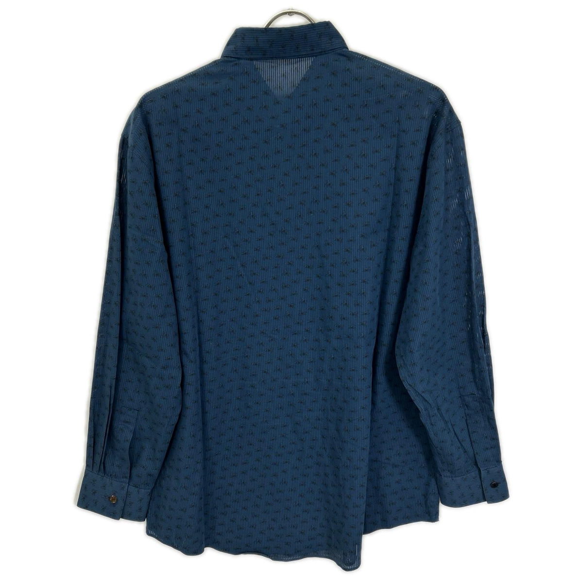 HERMES Blue Horse Pattern Selier Button Cotton Shirt Size 43