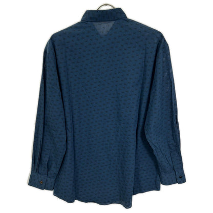 HERMES Blue Horse Pattern Selier Button Cotton Shirt Size 43