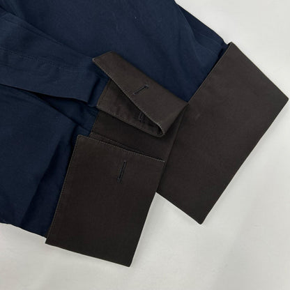 HERMES 2-Way Detachable Collar Band Shirt Navy/Brown Size 44