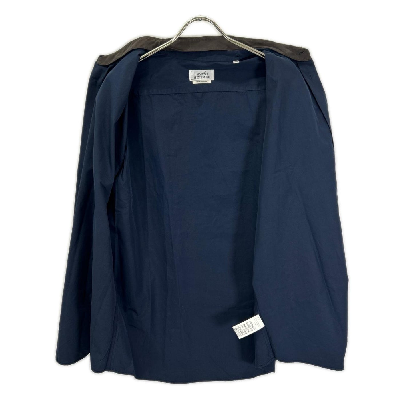HERMES 2-Way Detachable Collar Band Shirt Navy/Brown Size 44