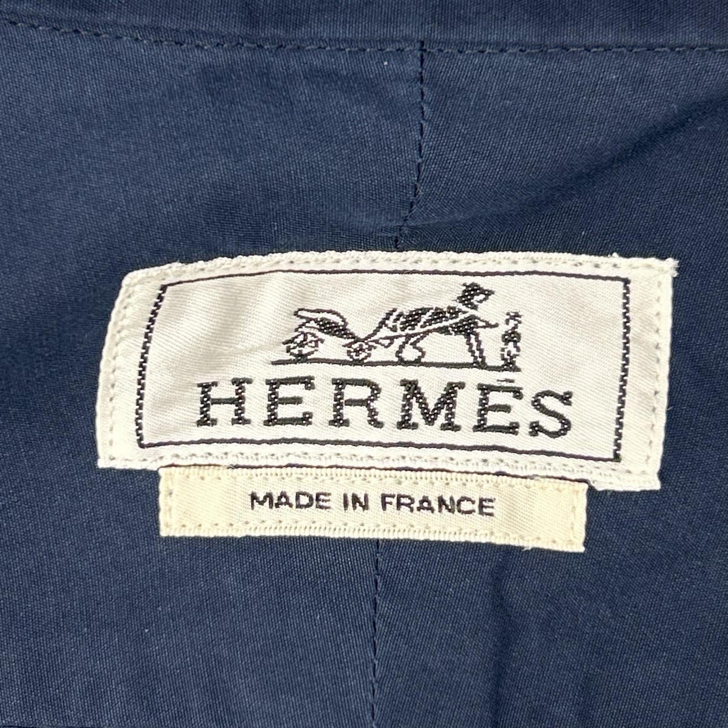 HERMES 2-Way Detachable Collar Band Shirt Navy/Brown Size 44