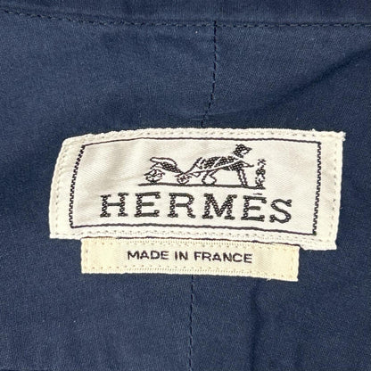 HERMES 2-Way Detachable Collar Band Shirt Navy/Brown Size 44