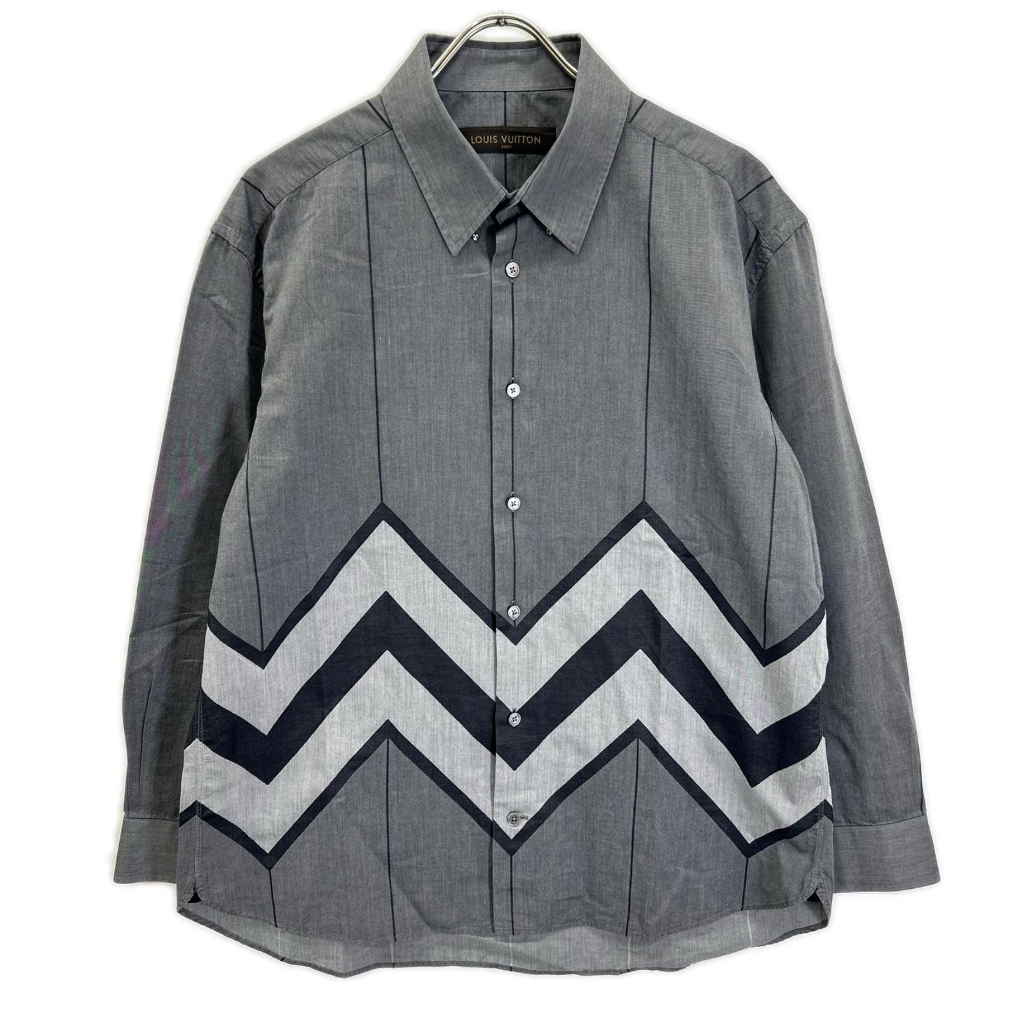 LOUIS VUITTON Cotton Chevron Stripe Gray Black Shirt Size XXL