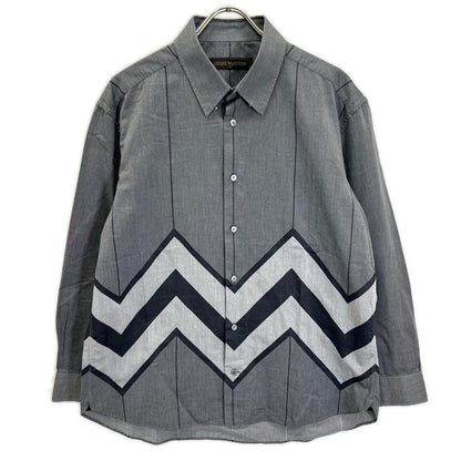 LOUIS VUITTON Cotton Chevron Stripe Gray Black Shirt Size XXL
