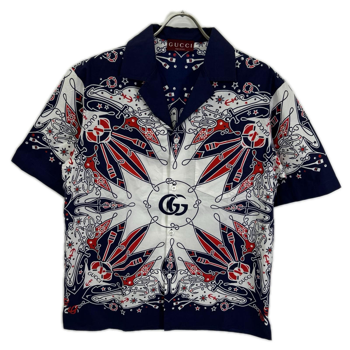 GUCCI Bandana Print Aloha Shirt Navy/White Size 46