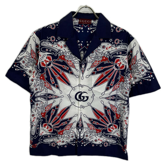 GUCCI Bandana Print Aloha Shirt Navy/White Size 46