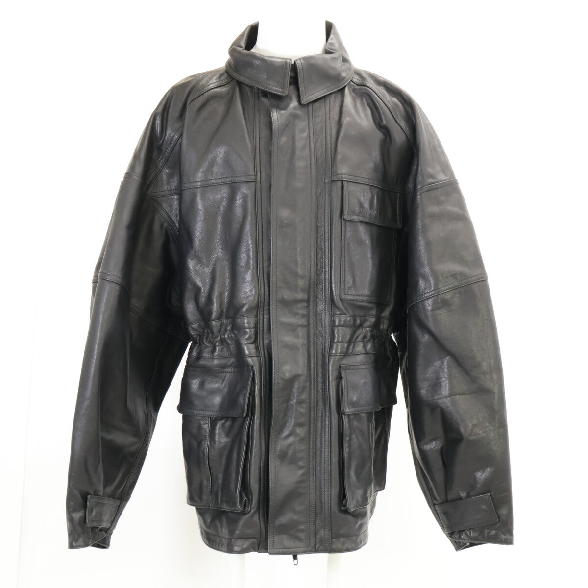 BALENCIAGA Leather 3-Pocket Drawstring Jacket Black Size 44