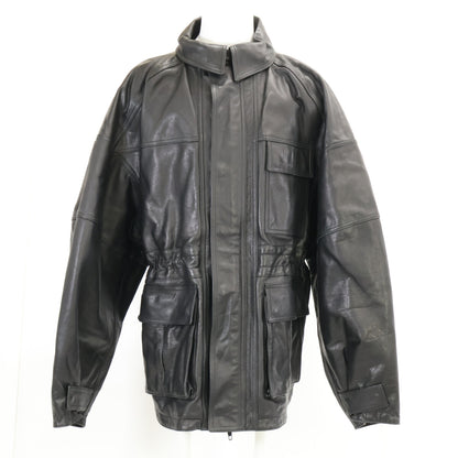 BALENCIAGA Leather 3-Pocket Drawstring Jacket Black Size 44