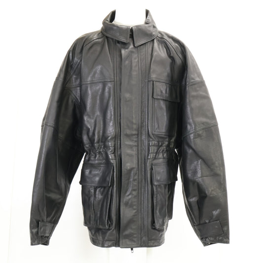 BALENCIAGA Leather 3-Pocket Drawstring Jacket Black Size 44
