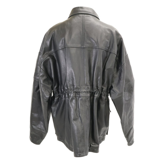 BALENCIAGA Leather 3-Pocket Drawstring Jacket Black Size 44