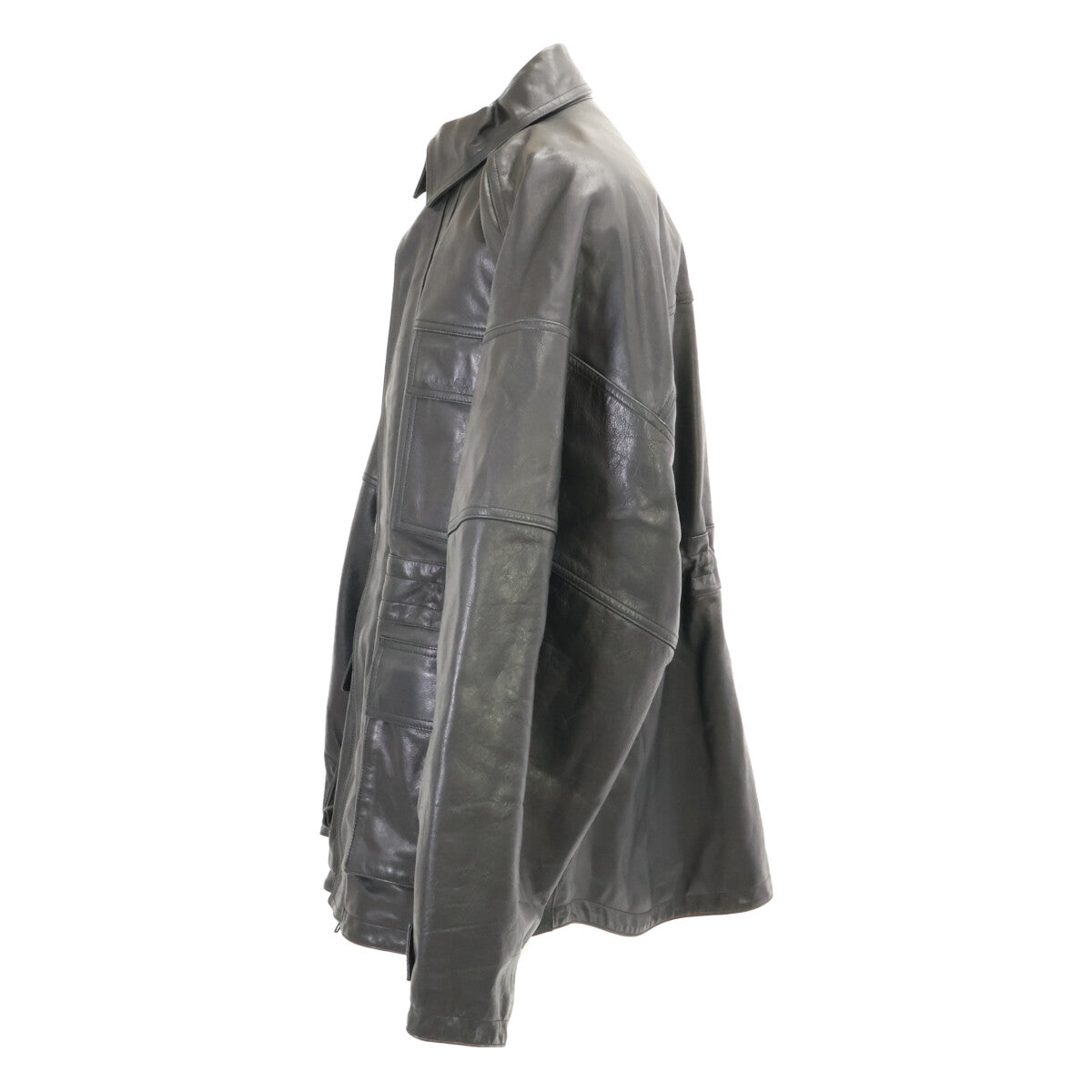 BALENCIAGA Leather 3-Pocket Drawstring Jacket Black Size 44