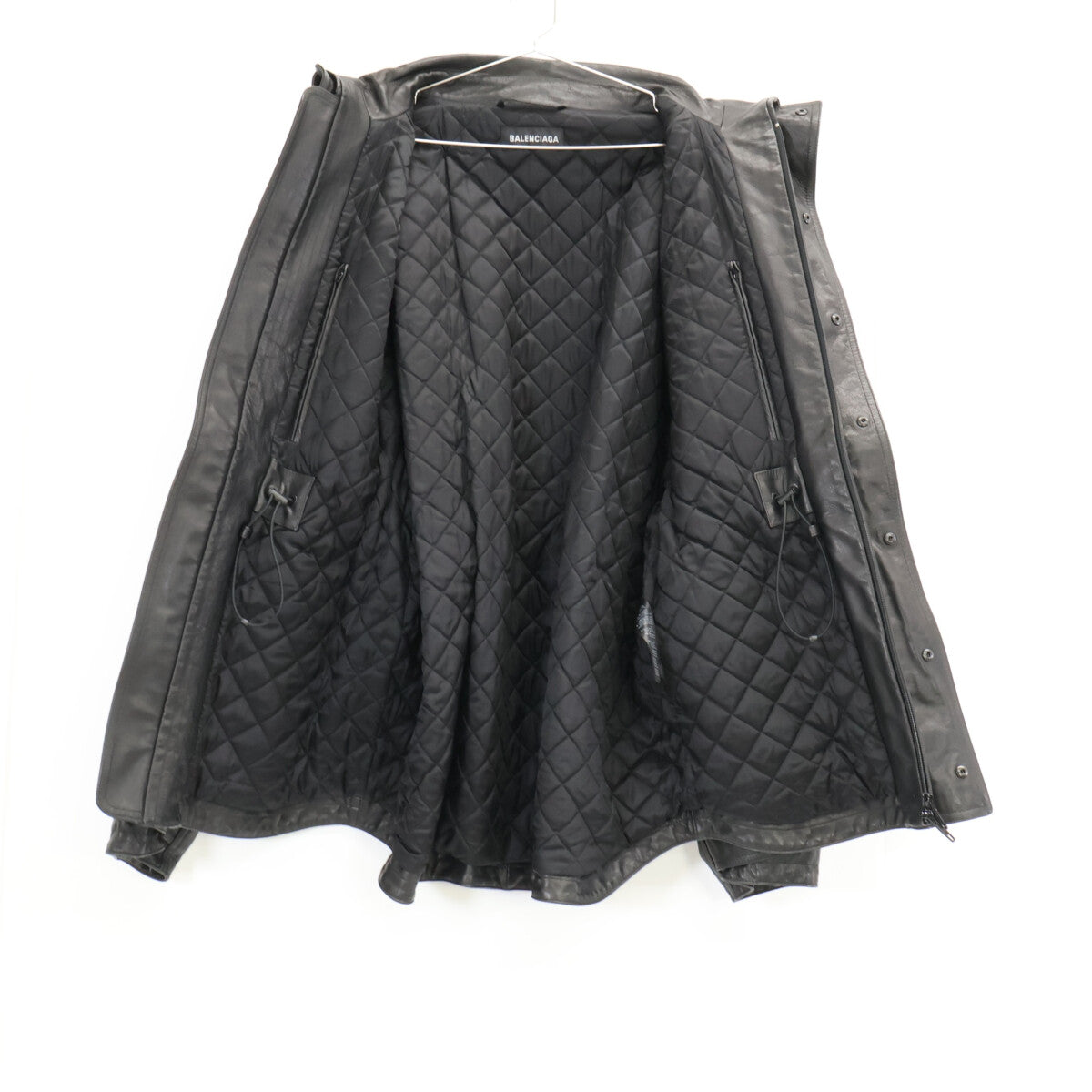 BALENCIAGA Leather 3-Pocket Drawstring Jacket Black Size 44