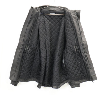 BALENCIAGA Leather 3-Pocket Drawstring Jacket Black Size 44