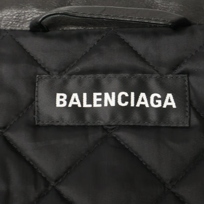 BALENCIAGA Leather 3-Pocket Drawstring Jacket Black Size 44