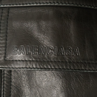 BALENCIAGA Leather 3-Pocket Drawstring Jacket Black Size 44