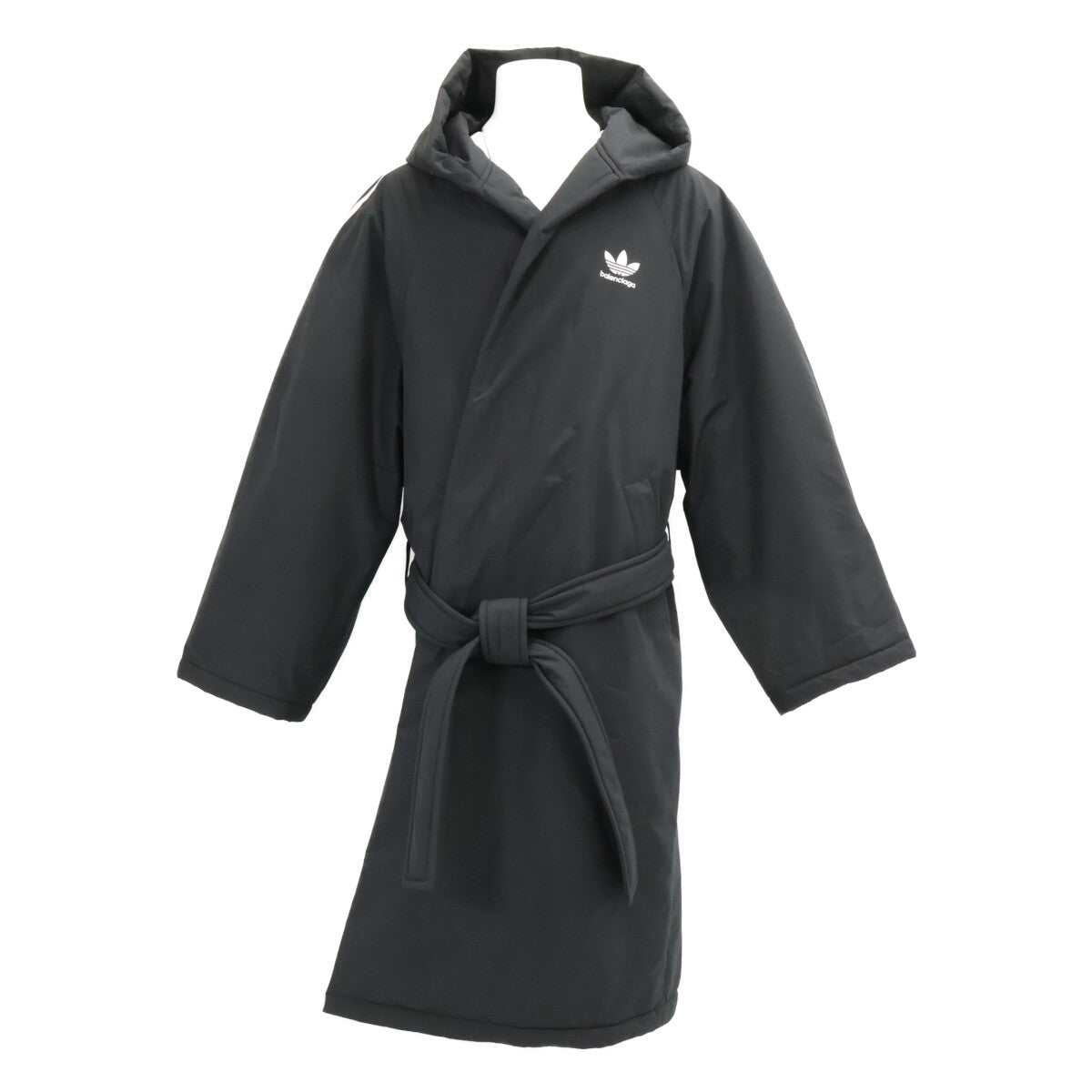 BALENCIAGA x adidas 3-Stripe Belted Hooded Coat Black Size L