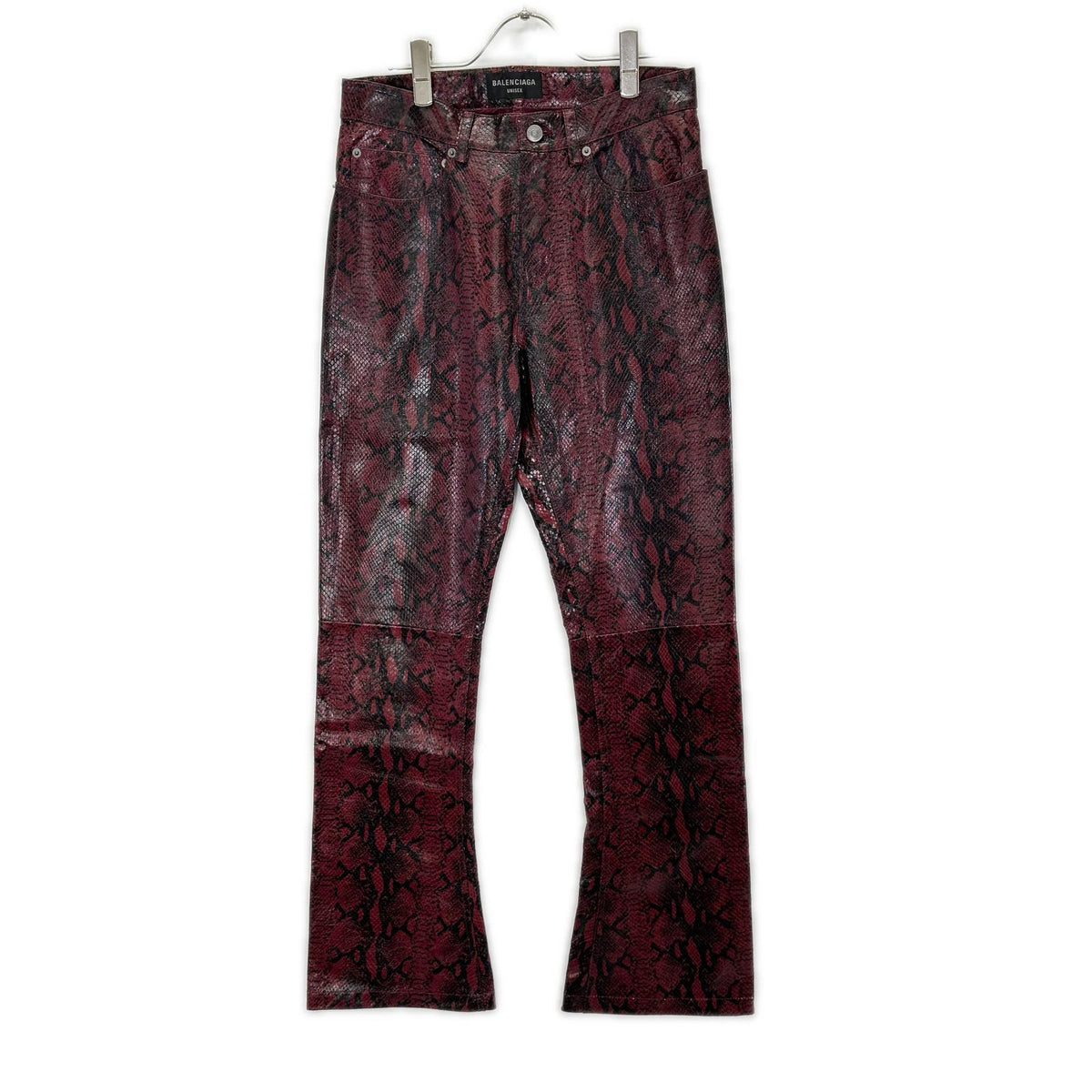BALENCIAGA 23AW Bordeaux Python Leather Bootcut Pants Size S