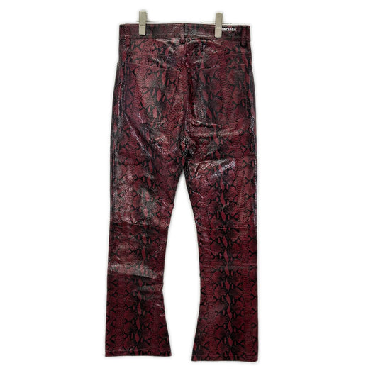 BALENCIAGA 23AW Bordeaux Python Leather Bootcut Pants Size S