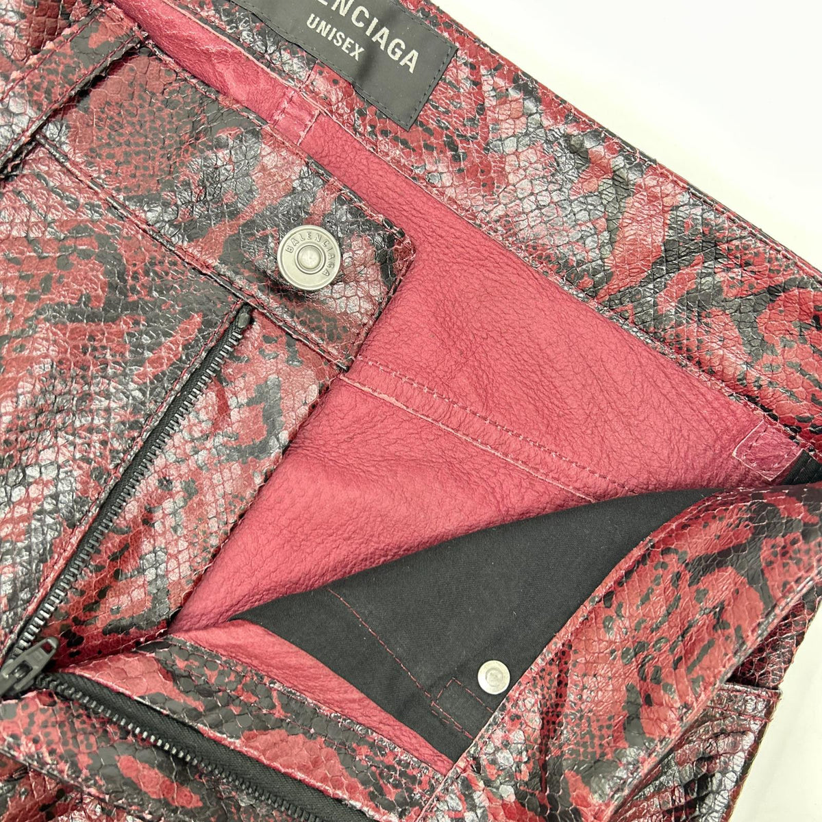 BALENCIAGA 23AW Bordeaux Python Leather Bootcut Pants Size S