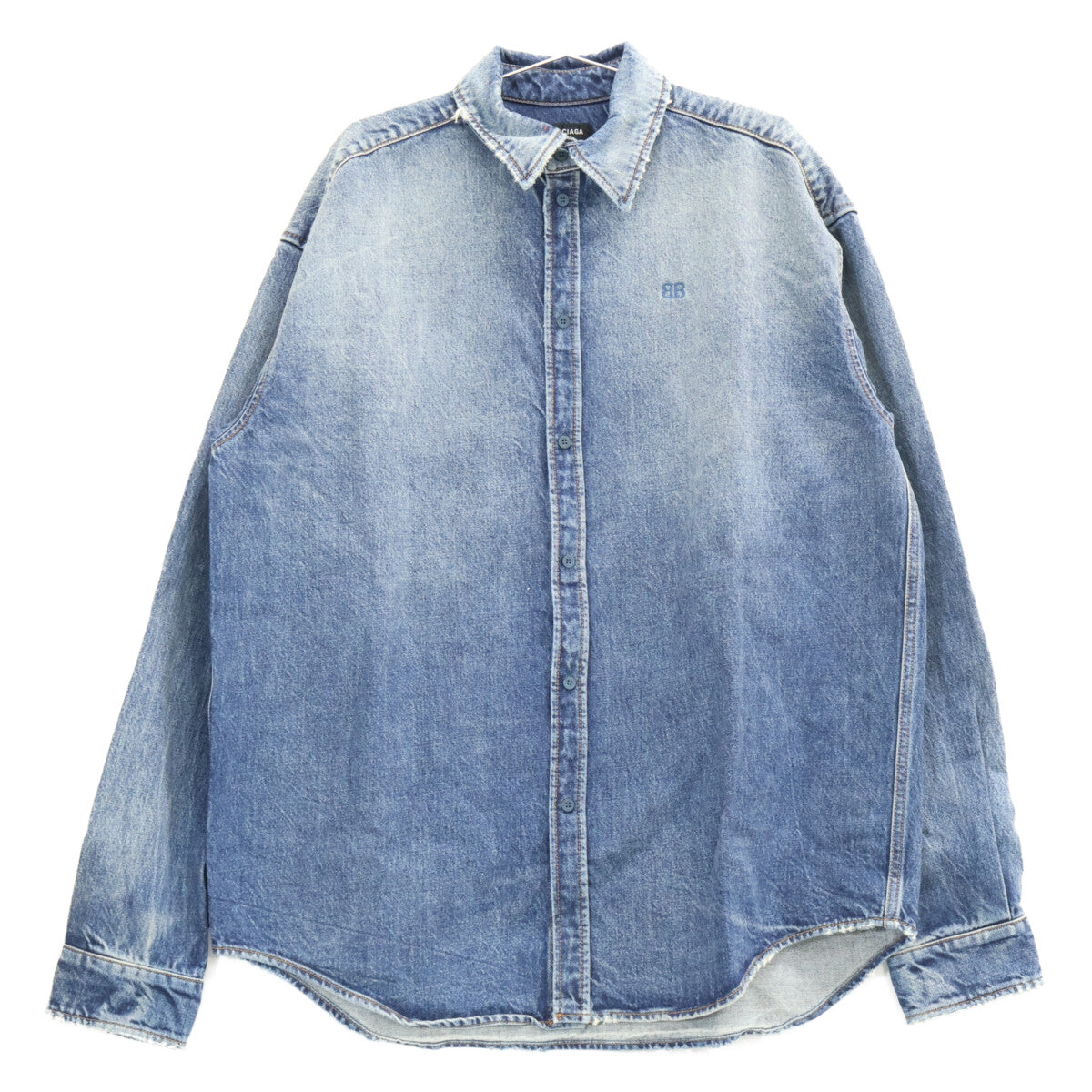 BALENCIAGA BB Logo Oversized Denim Shirt Dirty Wash Size S