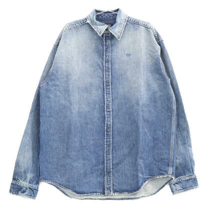 BALENCIAGA BB Logo Oversized Denim Shirt Dirty Wash Size S