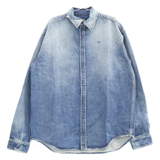 BALENCIAGA BB Logo Oversized Denim Shirt Dirty Wash Size S