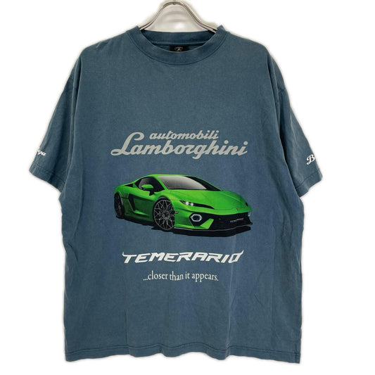 BALENCIAGA 25SS Blue Lamborghini Logo Print T-Shirt Size L