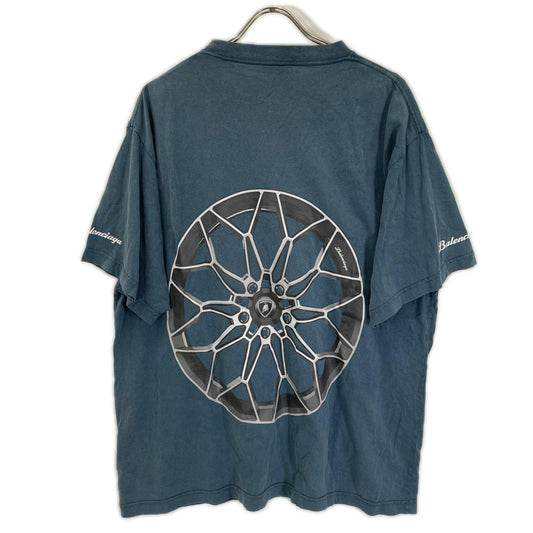 BALENCIAGA 25SS Blue Lamborghini Logo Print T-Shirt Size L