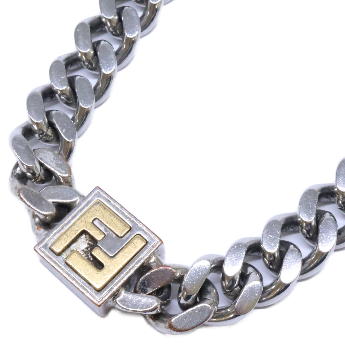 FENDI FF Logo Cuban Chain Necklace Silver/Gold Size ONE SIZE