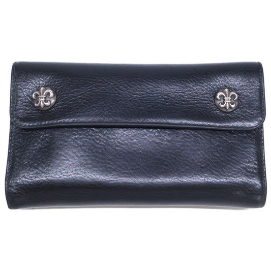 Chrome Hearts Wave BS Fleur Leather Long Wallet Black