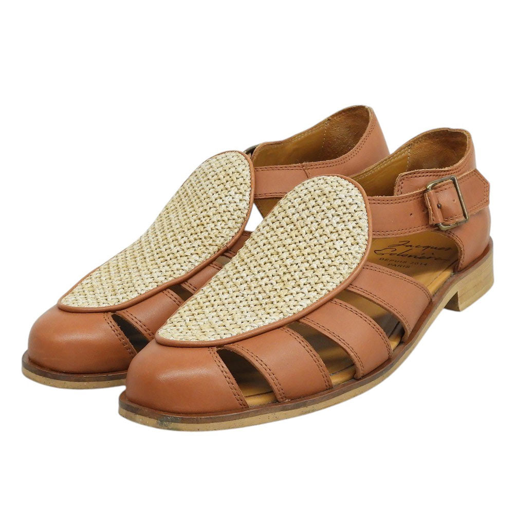 SOLOVIERE Raffia Calf Fisherman Sandals Brown Size EU 42
