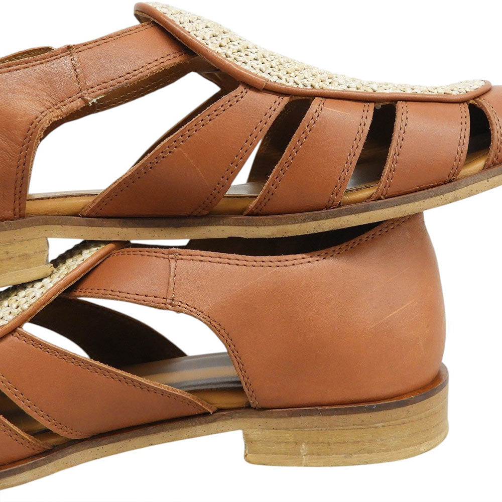 SOLOVIERE Raffia Calf Fisherman Sandals Brown Size EU 42