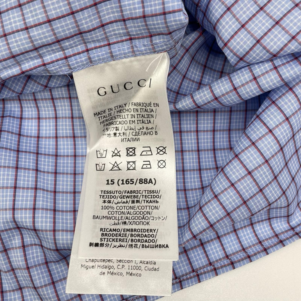 GUCCI Blue Check GG Marmont Long Sleeve Shirt Size 15