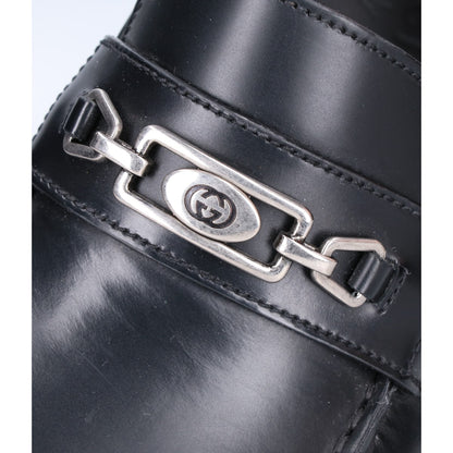 GUCCI Black Leather Shearling Loafers Size 6 1/2