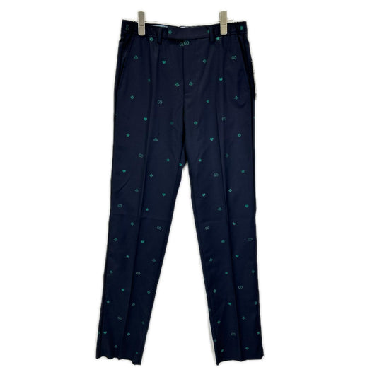 GUCCI Michele Era Wool GG Embroidered Trousers Size 7-44R