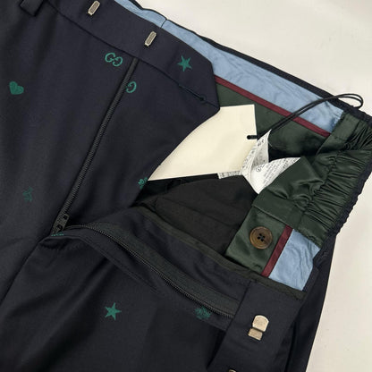 GUCCI Michele Era Wool GG Embroidered Trousers Size 7-44R