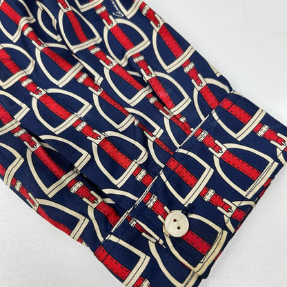 GUCCI 770426 ZAPD2 Navy Red Silk Horsebit Shirt Size 50