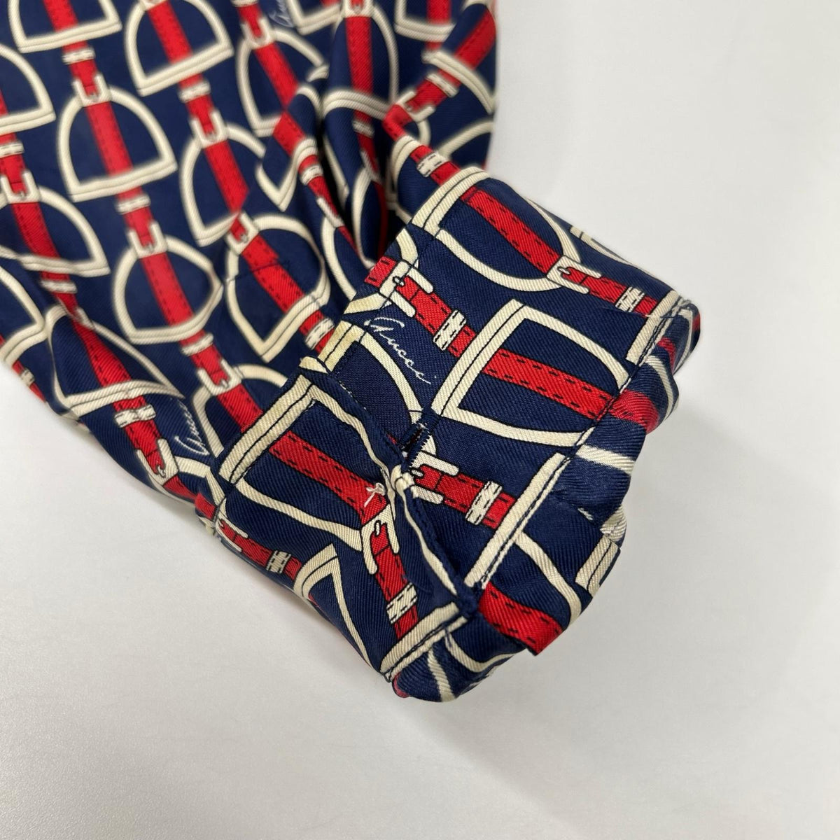GUCCI 770426 ZAPD2 Navy Red Silk Horsebit Shirt Size 50