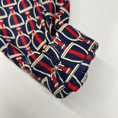 GUCCI 770426 ZAPD2 Navy Red Silk Horsebit Shirt Size 50