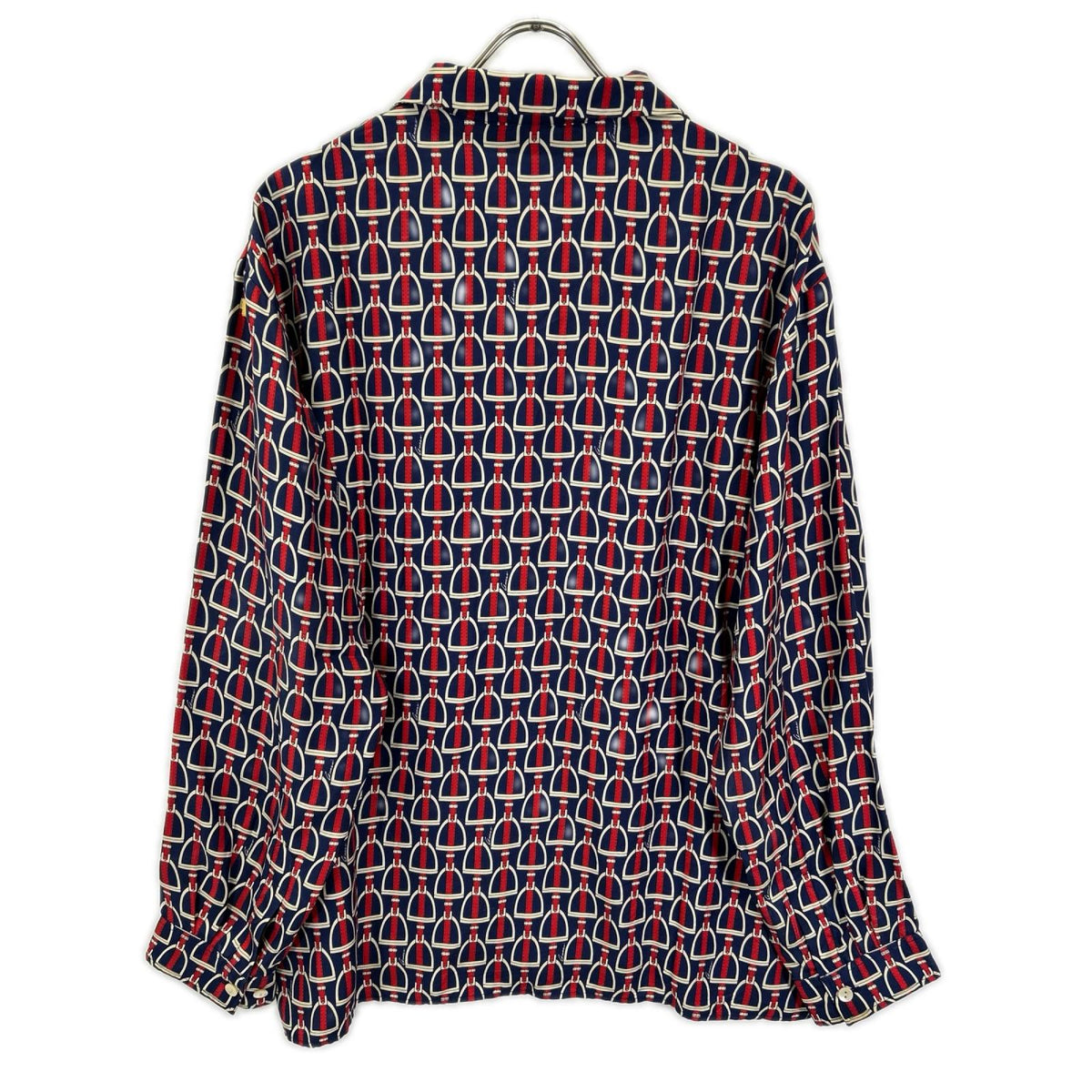 GUCCI 770426 ZAPD2 Navy Red Silk Horsebit Shirt Size 50