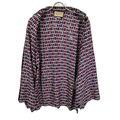 GUCCI 770426 ZAPD2 Navy Red Silk Horsebit Shirt Size 50