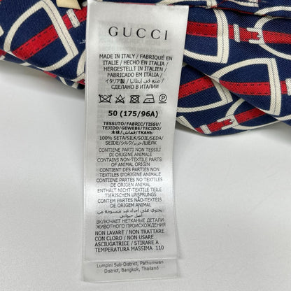GUCCI 770426 ZAPD2 Navy Red Silk Horsebit Shirt Size 50