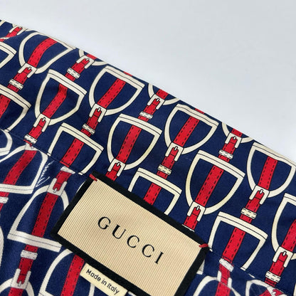 GUCCI 770426 ZAPD2 Navy Red Silk Horsebit Shirt Size 50