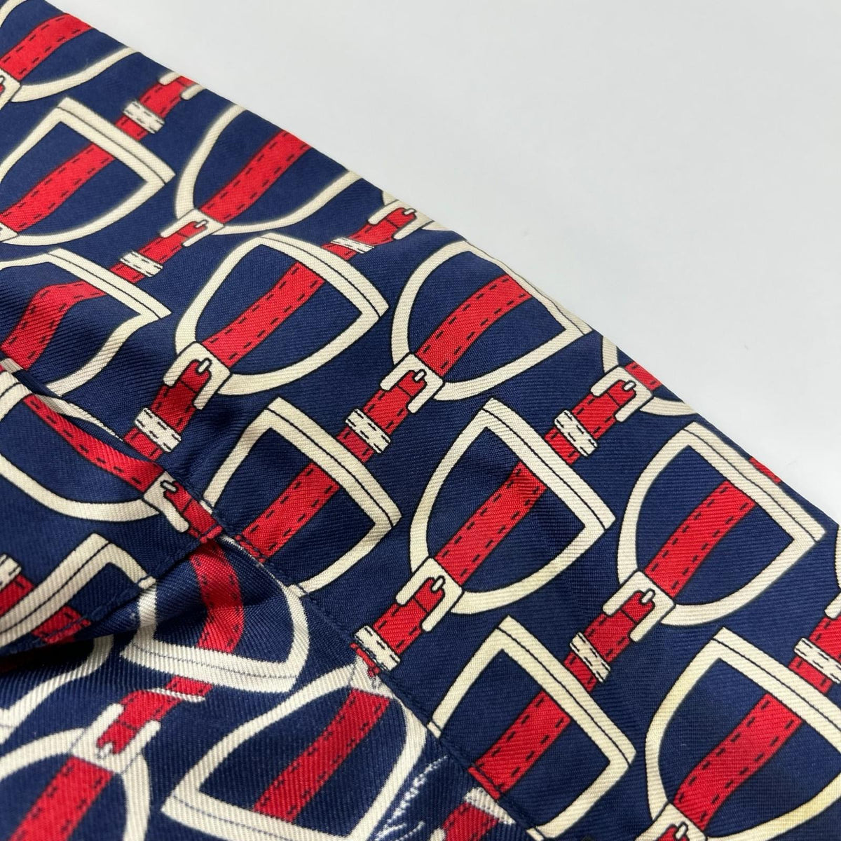 GUCCI 770426 ZAPD2 Navy Red Silk Horsebit Shirt Size 50