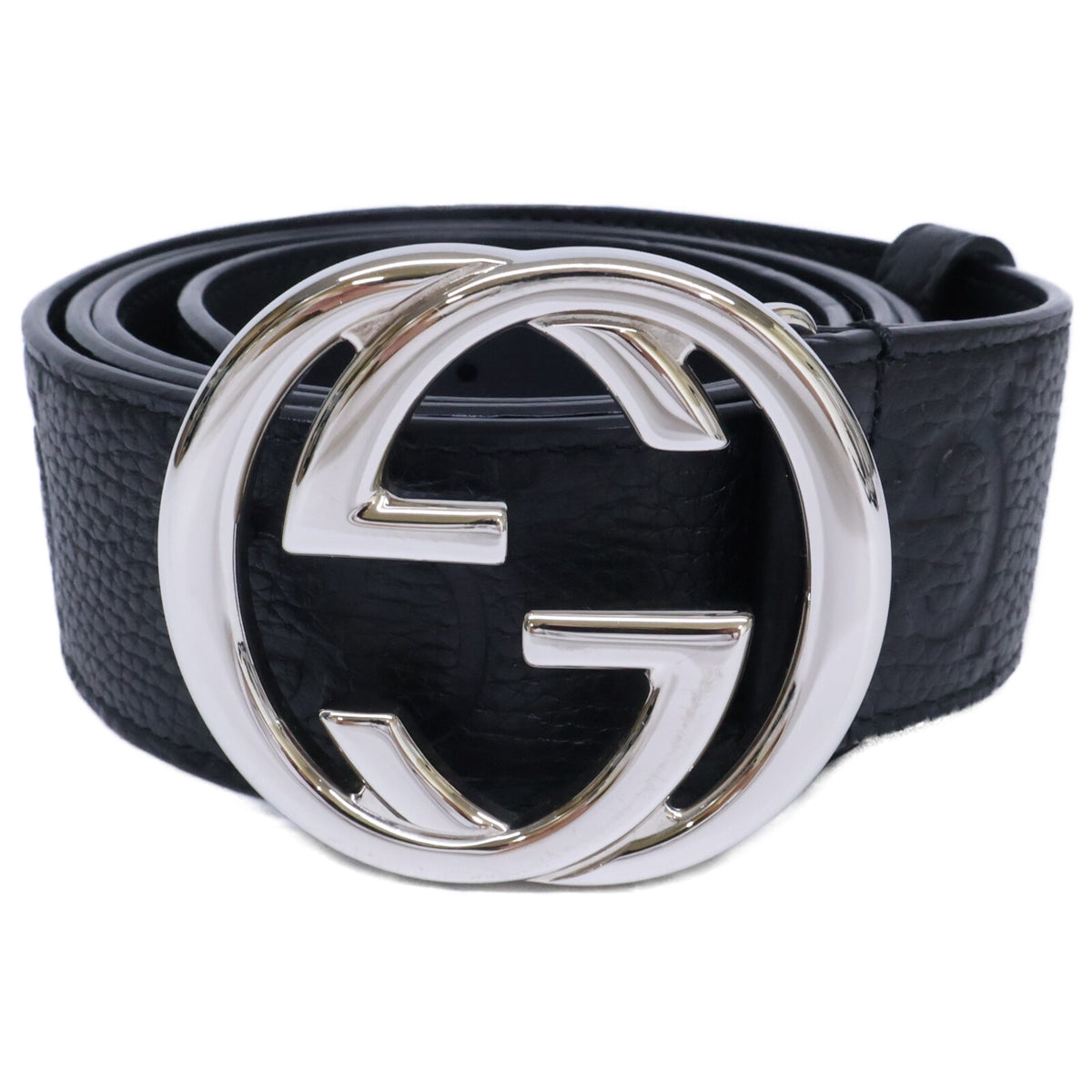 GUCCI Interlocking G Signature Leather Belt Black/Silver