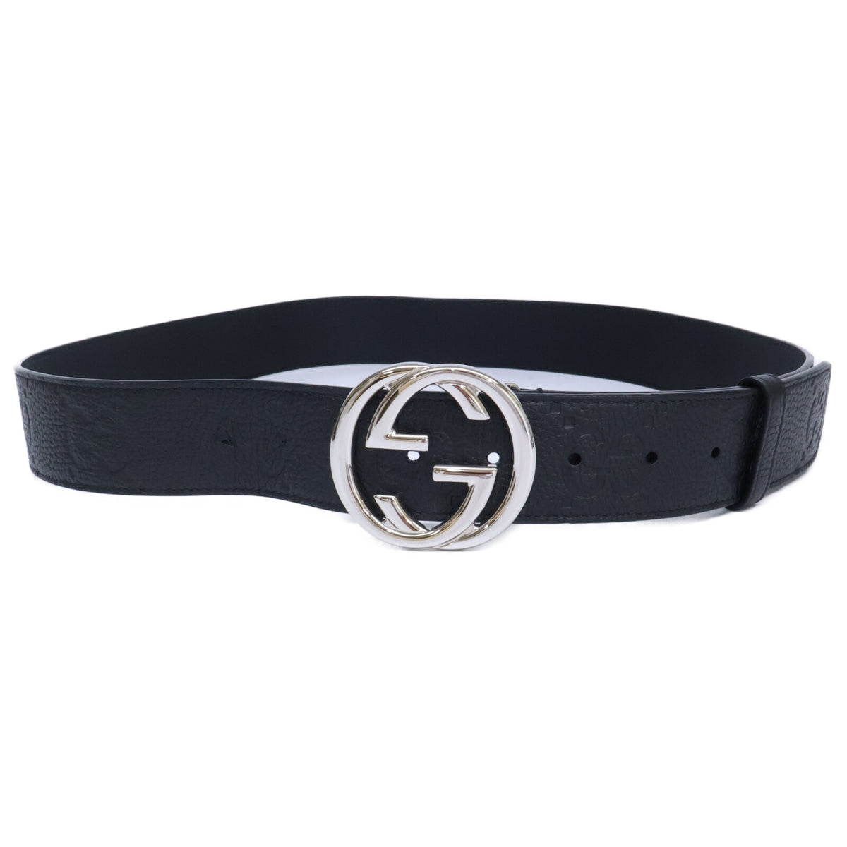 GUCCI Interlocking G Signature Leather Belt Black/Silver