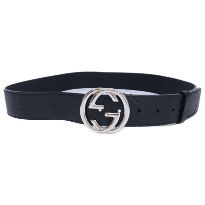 GUCCI Interlocking G Signature Leather Belt Black/Silver