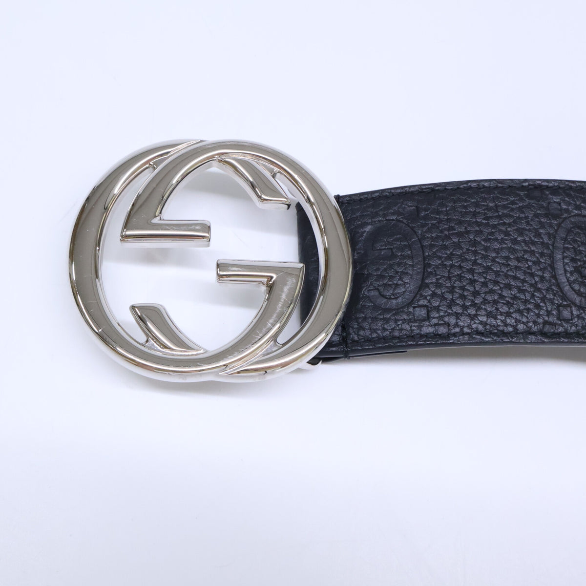 GUCCI Interlocking G Signature Leather Belt Black/Silver