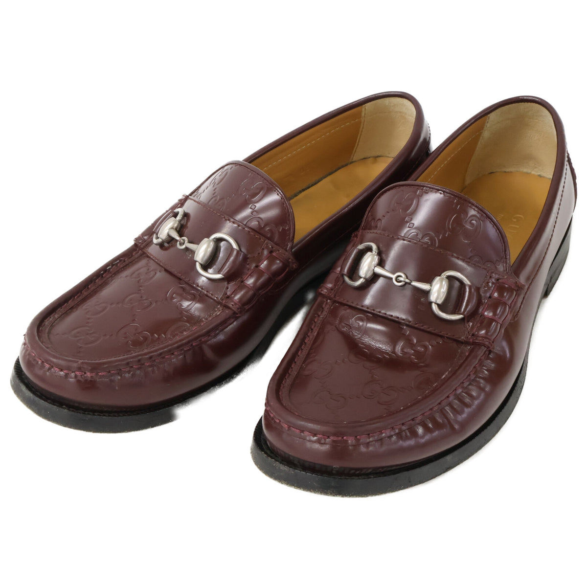 GUCCI GG Leather Horsebit Loafers Burgundy Size 7