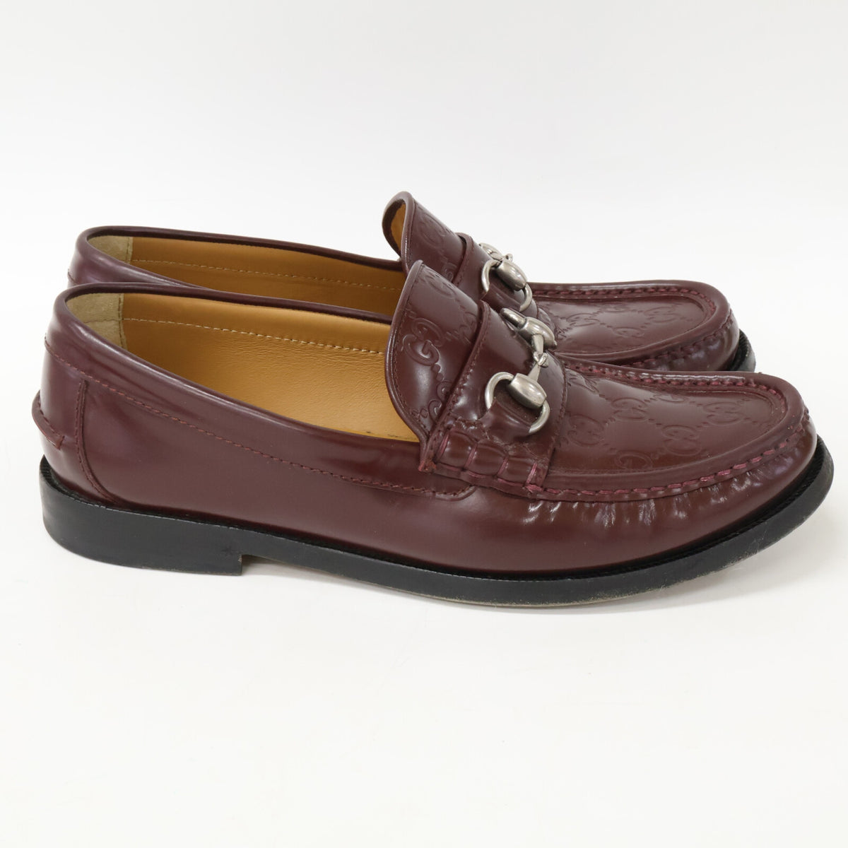 GUCCI GG Leather Horsebit Loafers Burgundy Size 7